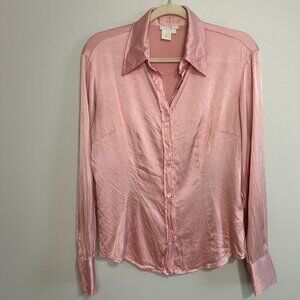 Votre Nom Silk Light Pink Button Down Long Sleeve Blouse Women’s Size Large